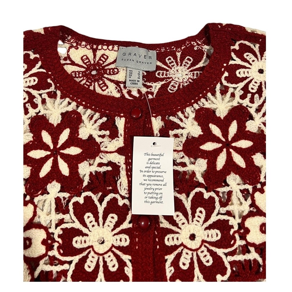NWT Susan Graver Floral Crochet‎ Lace Button Front Cardigan S - Picture 3 of 13